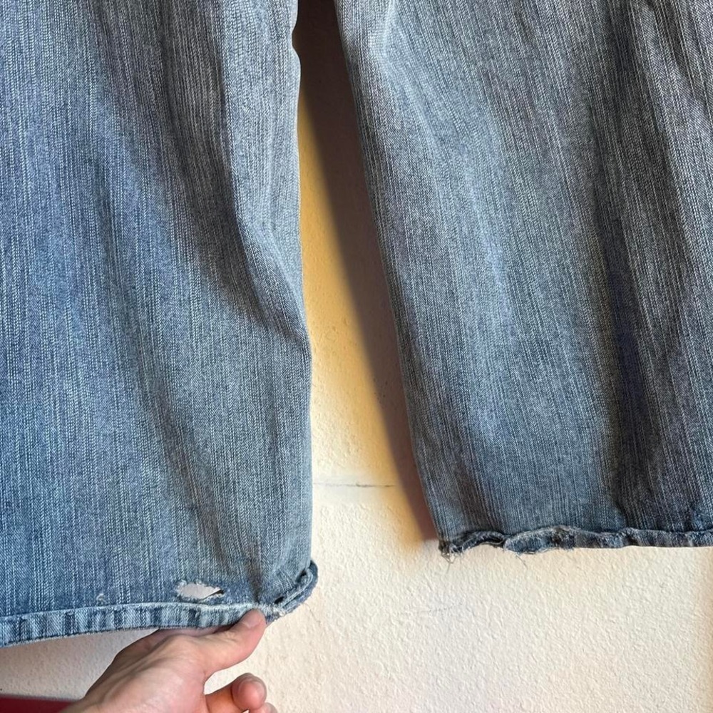 Blue Medium wash Balenciaga Jnco Style wideleg baggy denim jeans red logo - Picture 8 of 8